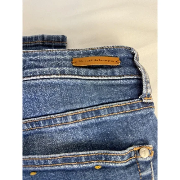Anthropologie Pilcro Womens Blue Patched Whiskering Denim Parallel Jeans 32 - Picture 3 of 11